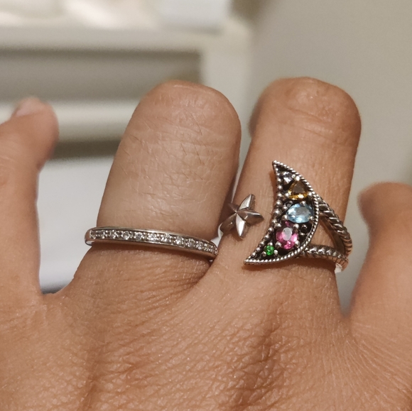 Samuel B.Silver 0.52 ct. tw. Gemstone Moon & Star Ring - Picture 5 of 7